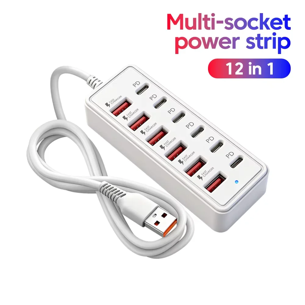 Universal Multi-Port Fast Charging Station – 12-Port USB Hub with 6 USB-A & 6 USB-C Outlets