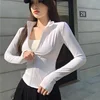 2025 New Slim Fit Long Sleeve T Shirt Women Wild Zipper Up Waist Slimming Yoga Tshirt Woman Tight Stand Collar Crop Tops Female 4