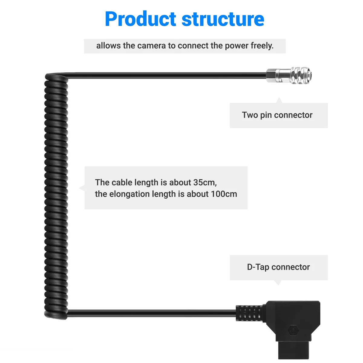 포켓 시네마 카메라 4K V 마운트 배터리용 BMPCC 4K 2핀 잠금 전원 케이블에 FUFU D-Tap