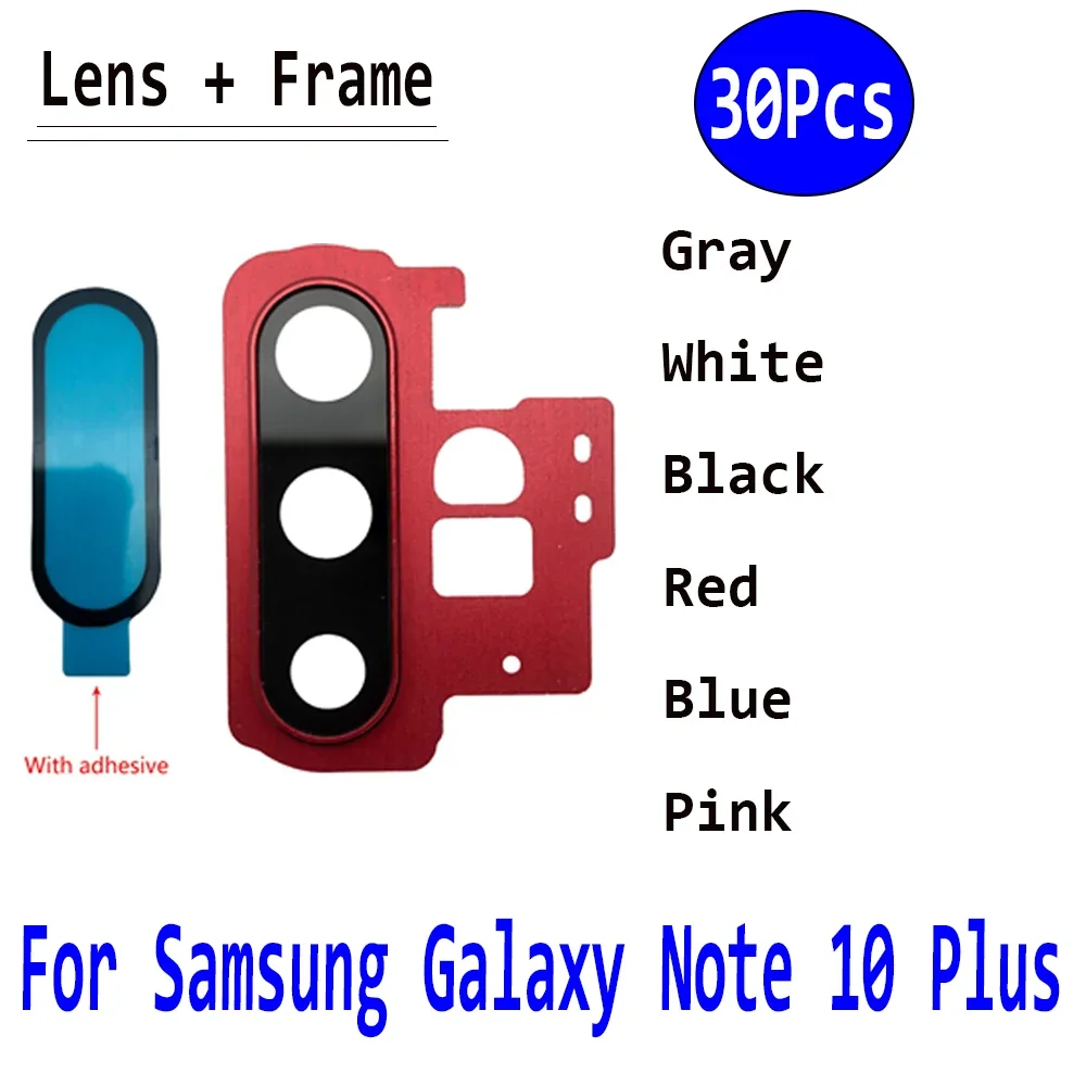 

30Pcs，100% Original Repair Replace Back Camera Glass Lens Cover with Frame Holder Replacement For Samsung Galaxy Note 10 Plus