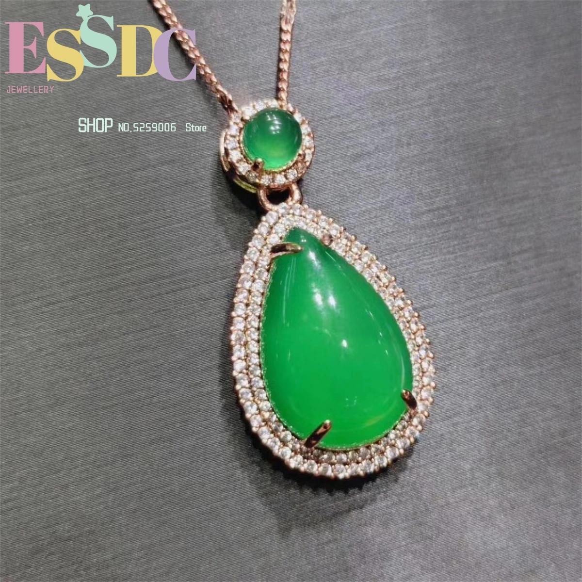 

Wholesale 925 Silver Inlaid Green Chalcedony Large Water Drop Pendant Necklace Women Fashion Jewelry Charm Great Gift Ornaments