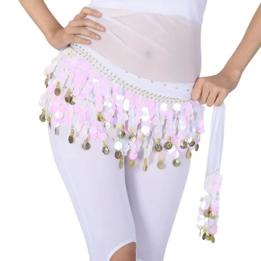 Trendy Belly Dance Belt Belly Dance Hip Scarf with Gold Color Coin Sequins Waist Chain Tassel Women Belt Skirt Show Costumes