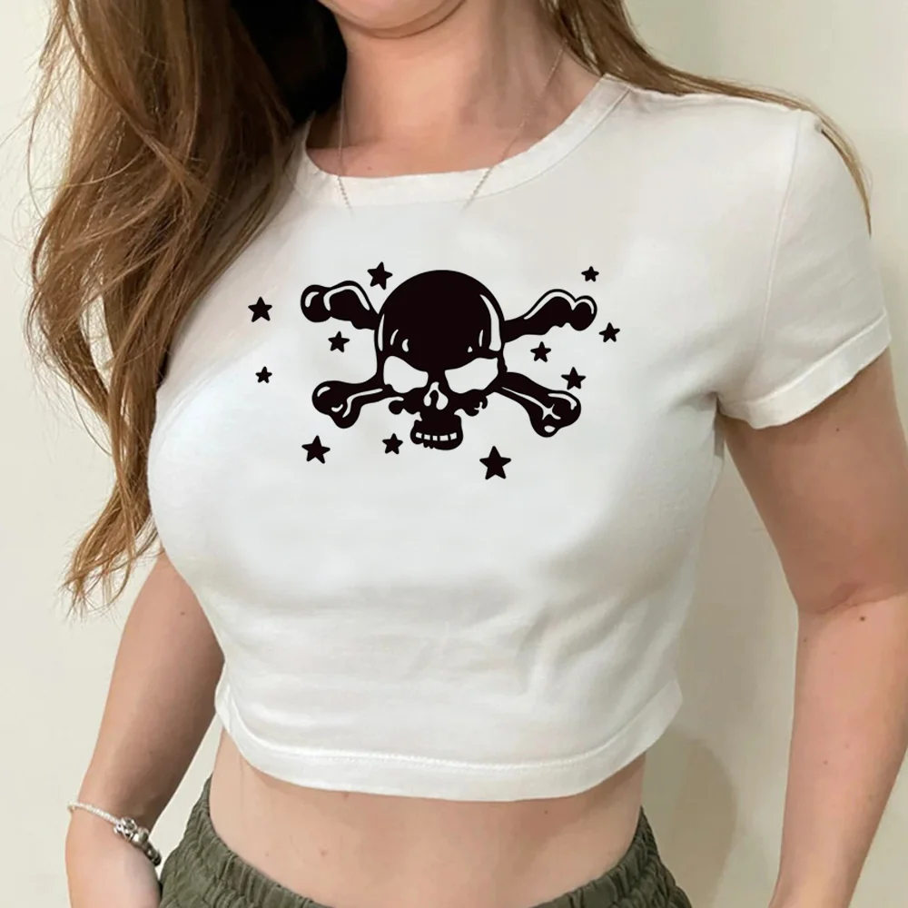 

90s aesthetic skull vintage streetwear hippie crop top Woman goth graphic fairy grunge aesthetic cropped tee