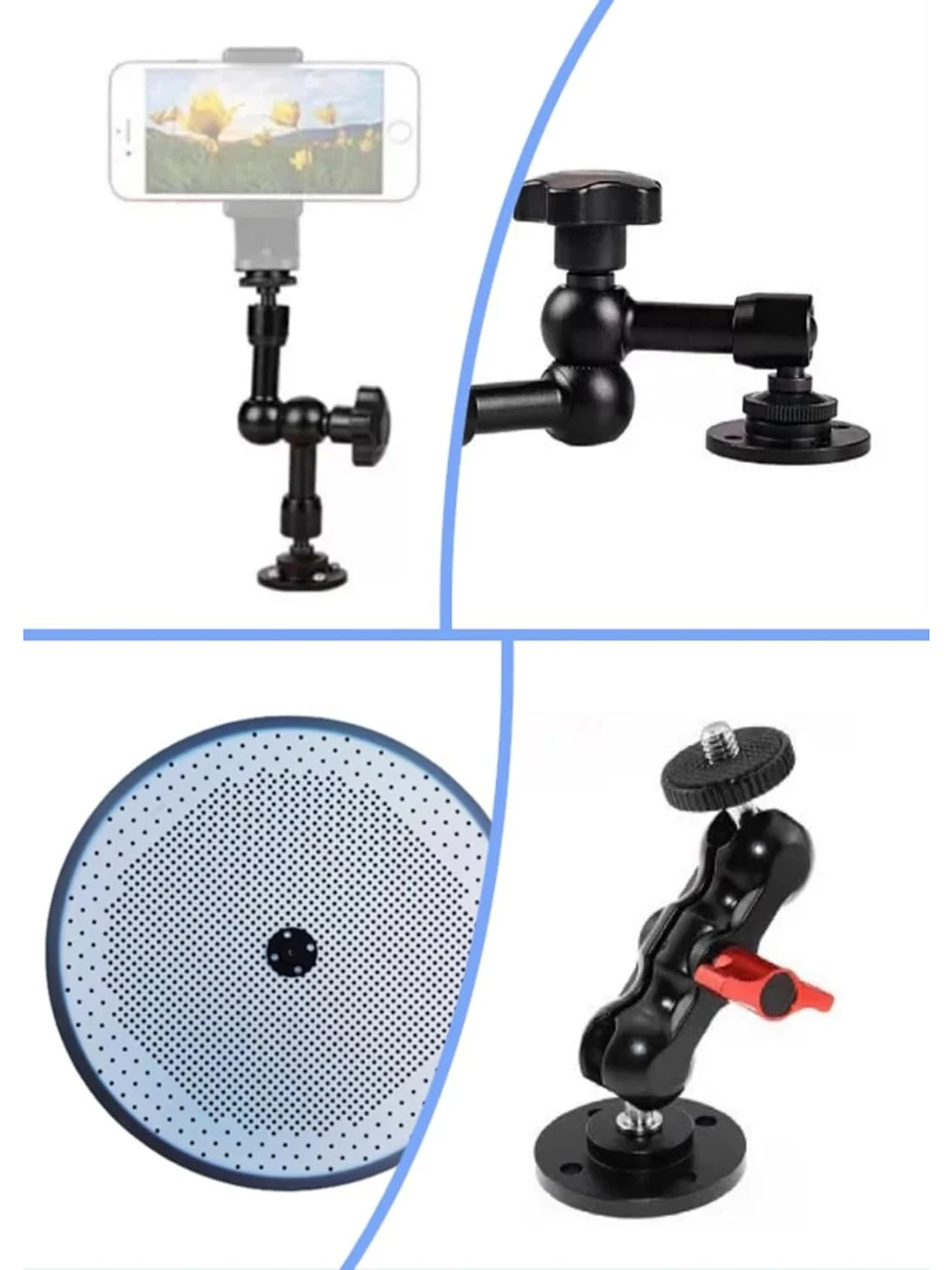 Aluminum Alloy Flange Mount for GoPro Action Cameras 1/4" 3/8" M6 Thread Camera Mount Holder for Photography Video Equipment