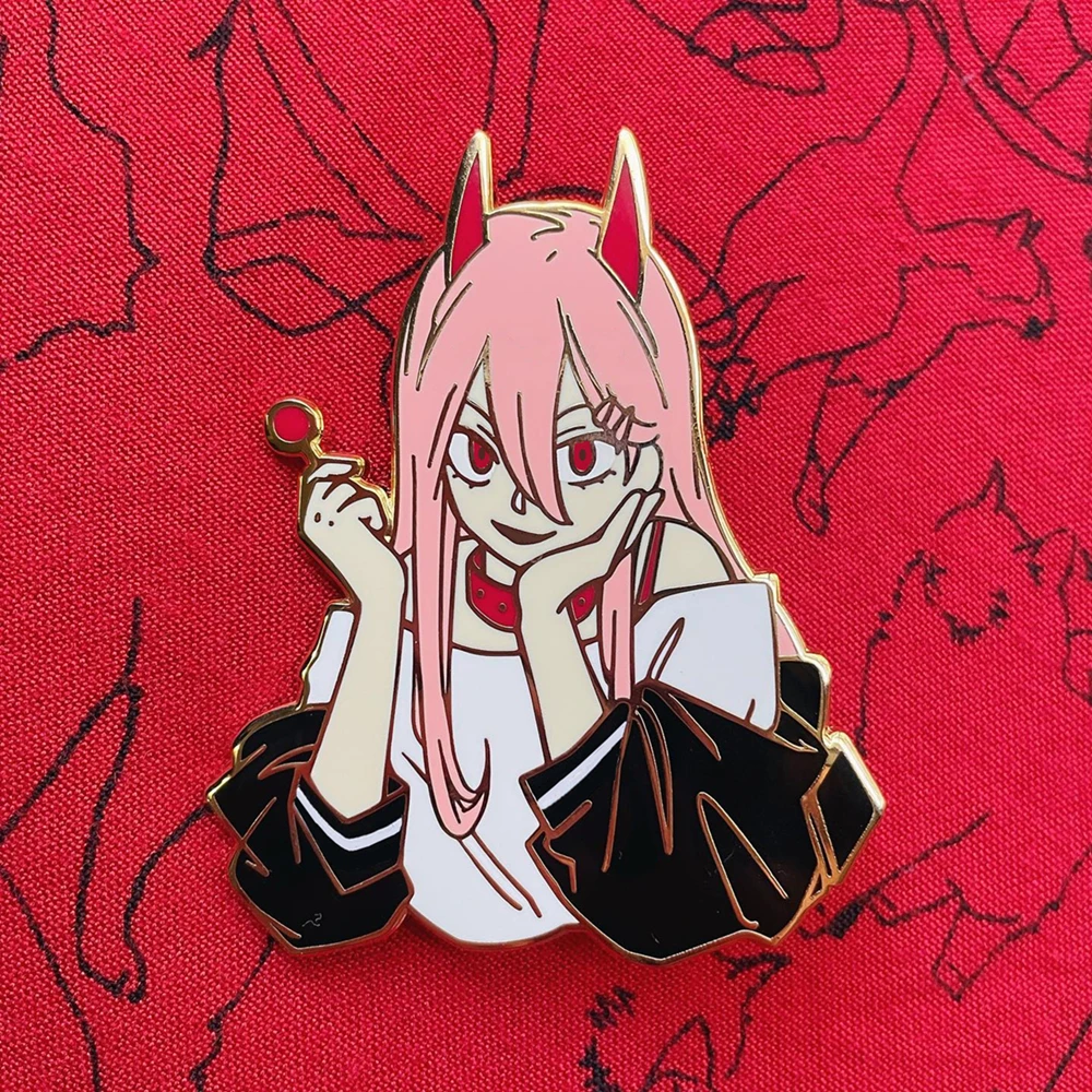 

Power Hard Enamel Pin Funny Gothic Lollipop Girl Metal Brooch Chainsaw Man Cartoon Anime Fans Collect Badge Jewelry Gift