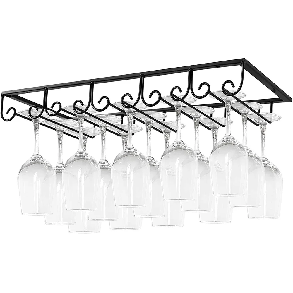 

Wine Glasses Holder Bartender Stemware Hanging Rack Under Cabinet Stemware Organizer Glass Goblet Iron Rack Bar Tool Metal Craft