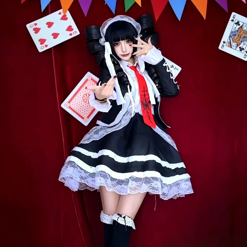 Costume Cosplay Dangaronpa Celestia Ludenberg, Set Completo Gotico Lolita per Donne, Halloween