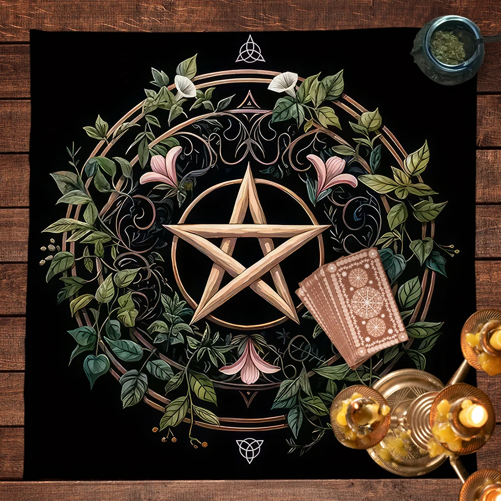 Pagan Altar Cloth with Star Pattern Vibrant Floral & Plants Vines Tarot Cloth For Divination Decor Witchcraft Oracle Cards Pads 3