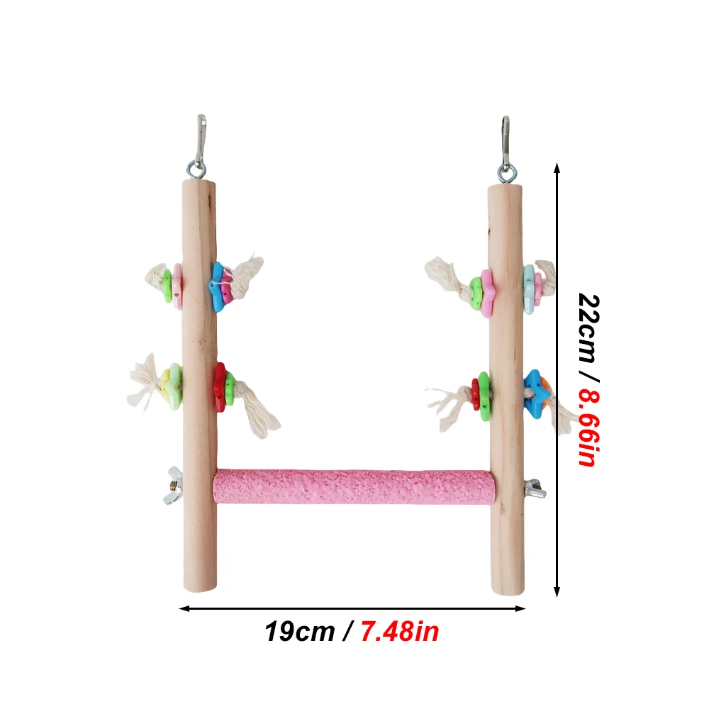 Colorful Solid Wood Bird Swing Toy with Frosted Rod Perch & Claw Care Chew Toy for Pet Bird Parrot Decorative Cage Accessory 1pc