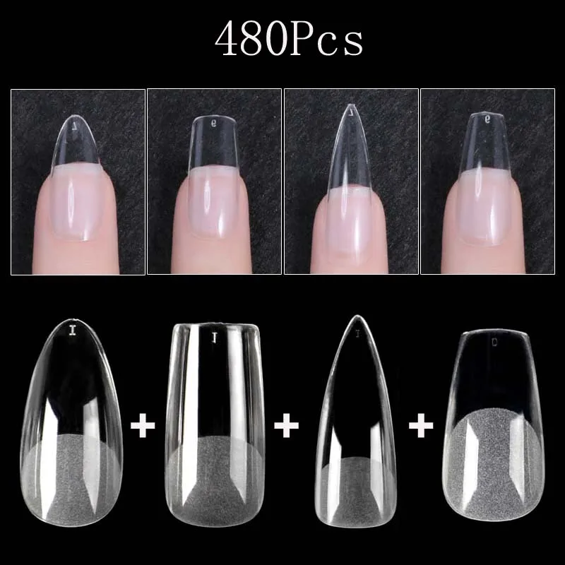480Pc Matte Unghie Finte Gel X Pose Americaine Nail Tips Extension Almond Artificial Short False Tips Press On Nails Manicure
