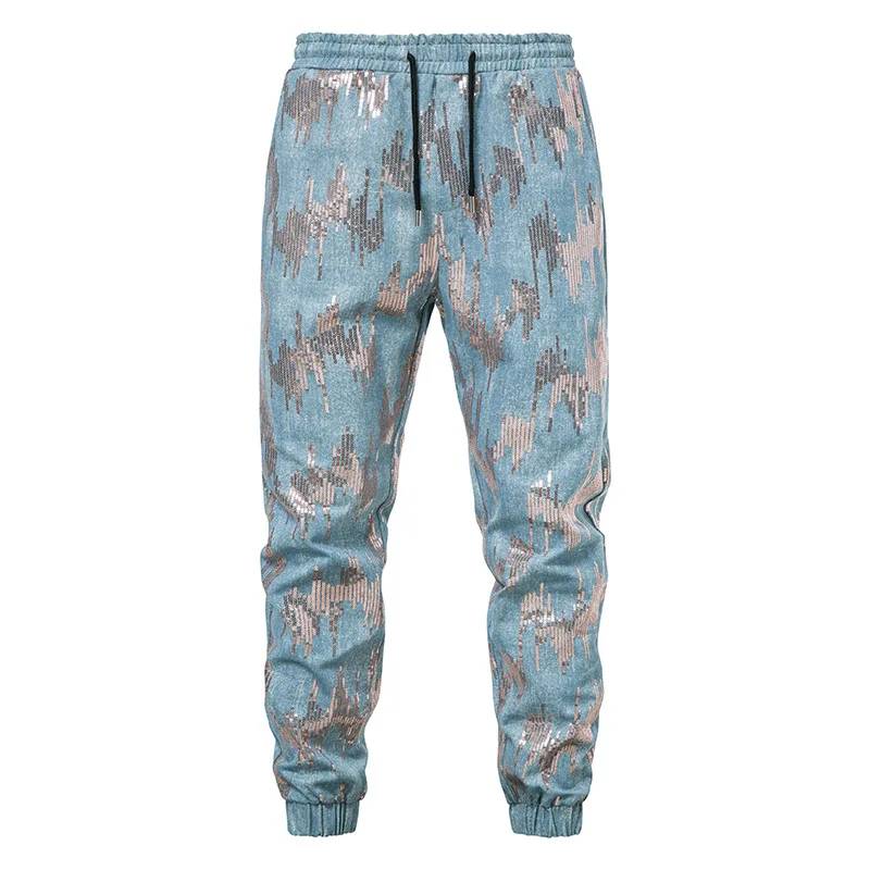 

Mens Blue Metallic Shiny Jogger Sweatpants Dance Disco Party Nightclub Pants Men Punk Hip Hop Streetwear Casual Trousers Male