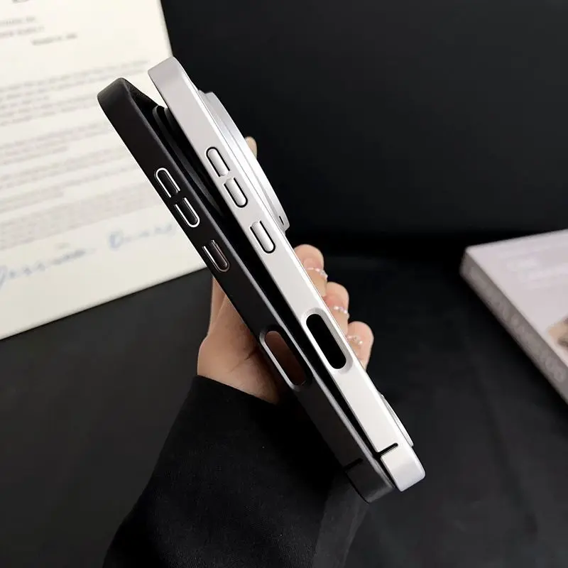Elegant PU Leather Phone Case with Electroplated Frame & Built-in Tripod Stand