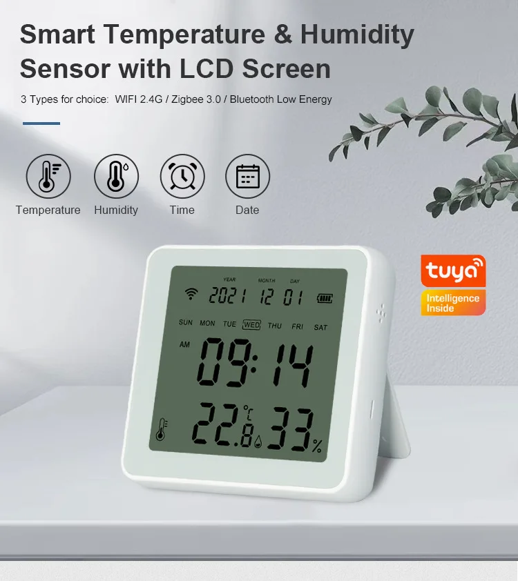 

Zigbee wireless temperature and humidity sensor alarm clock backlight remote monitoring temperature hygrometer