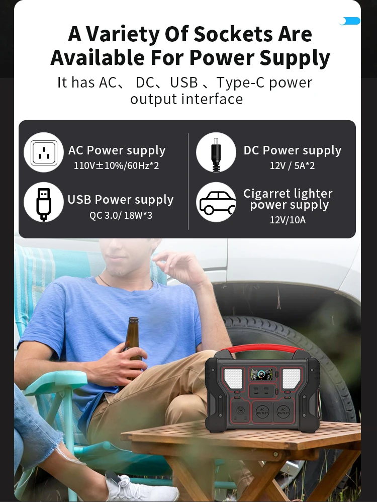 YYHC-500w Solar Battery Portable Rechargeable Lithium Battery Ups Electric Solar Car Charger Portable Power Supply Station Oem
