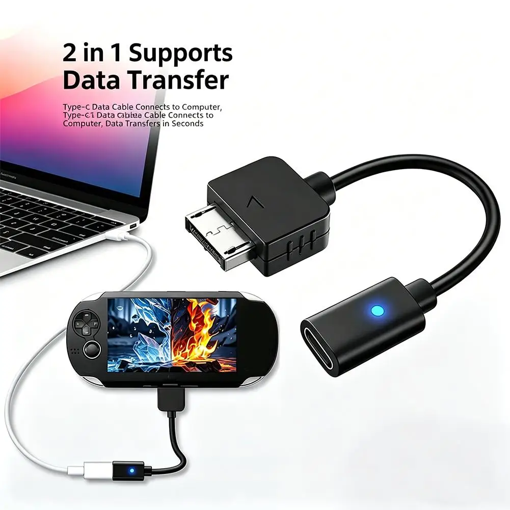 1000 컨트롤러 충전 어댑터용 USB C 케이블 PS Vita 1000 콘솔 전원 와이어용 C형 LED 변환 코드