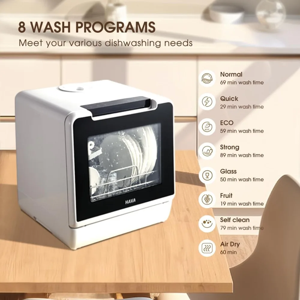 Countertop Dishwasher, NEW Upgraded Model, 8 Wash Programs Portable Dishwasher with Child Lock