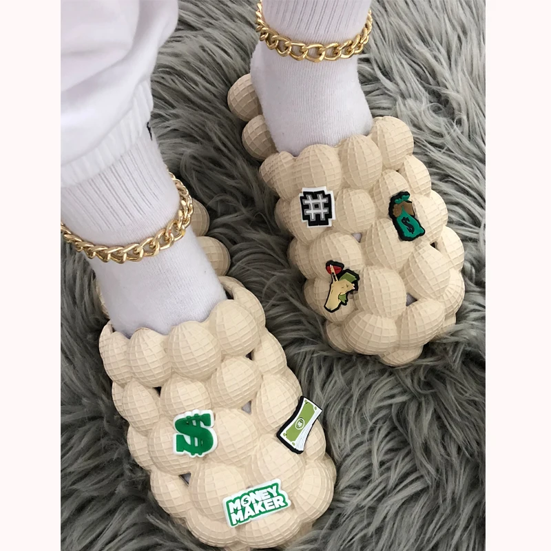 2025 Summer New Bubble Slippers Women Toe-covered Massage Sandals Creative Peanut Shoes Herringbone Slippers Beach Flip Flops
