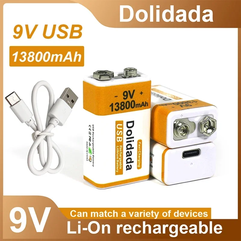 

100%New Original 2024 Best-selling 9V 13800Mah+USB Fast Charging Line LI-ION Rechargeable Battery for Electric Fan Flashlight