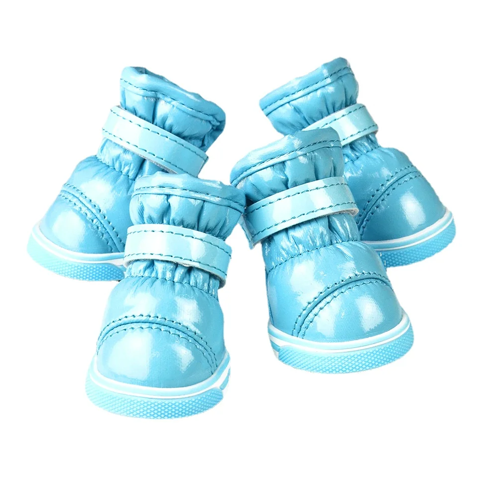 

New PU Mirror Leather Dog Shoes Wholesale Winter Warm Pet Shoes Dog Shoes for Small Dogs