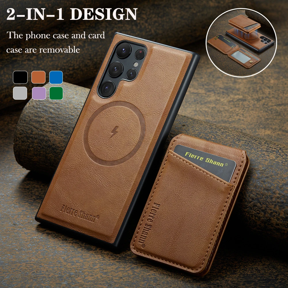 Leather Magnetic Phone Case with Card Holder and Stand Feature