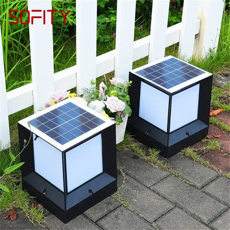 

SOFITY Solar Modern Wall Outdoor Cube Light LED Waterproof Pillar Post Lamp Fixtures for Home Garden