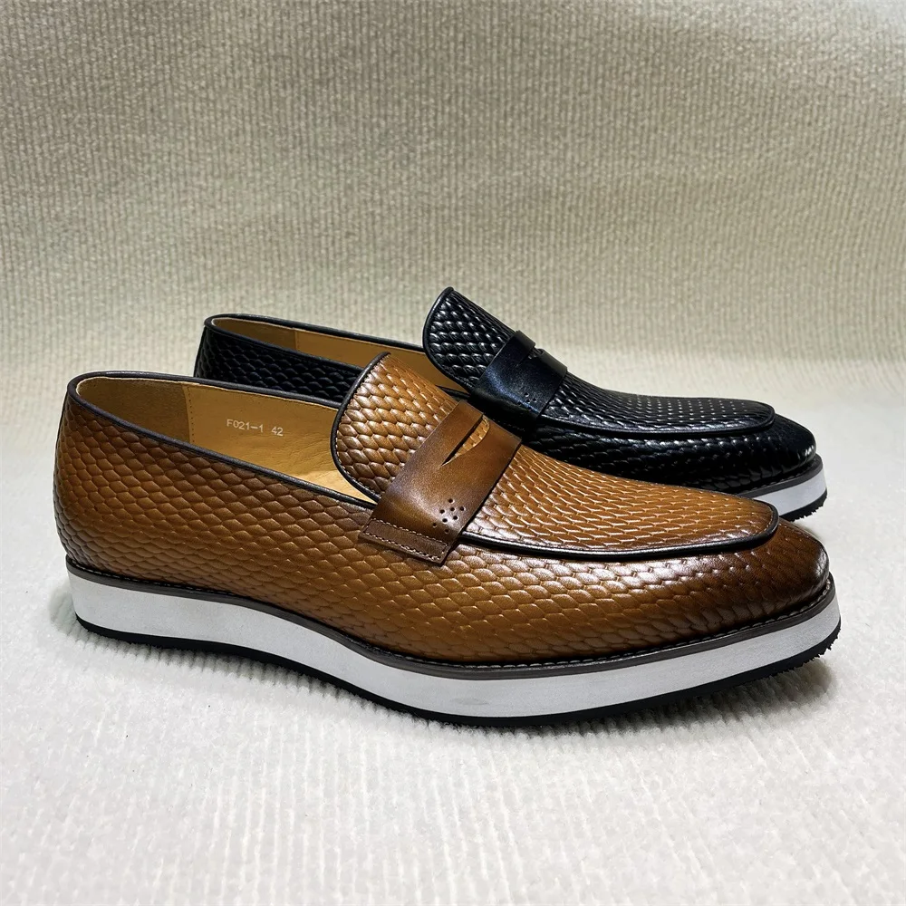 Luxury Genuine Leather Men's Slip-On Sneakers Hollow Out Breathable Business Casual Penny Loafers Flat Mocassins for Shopping