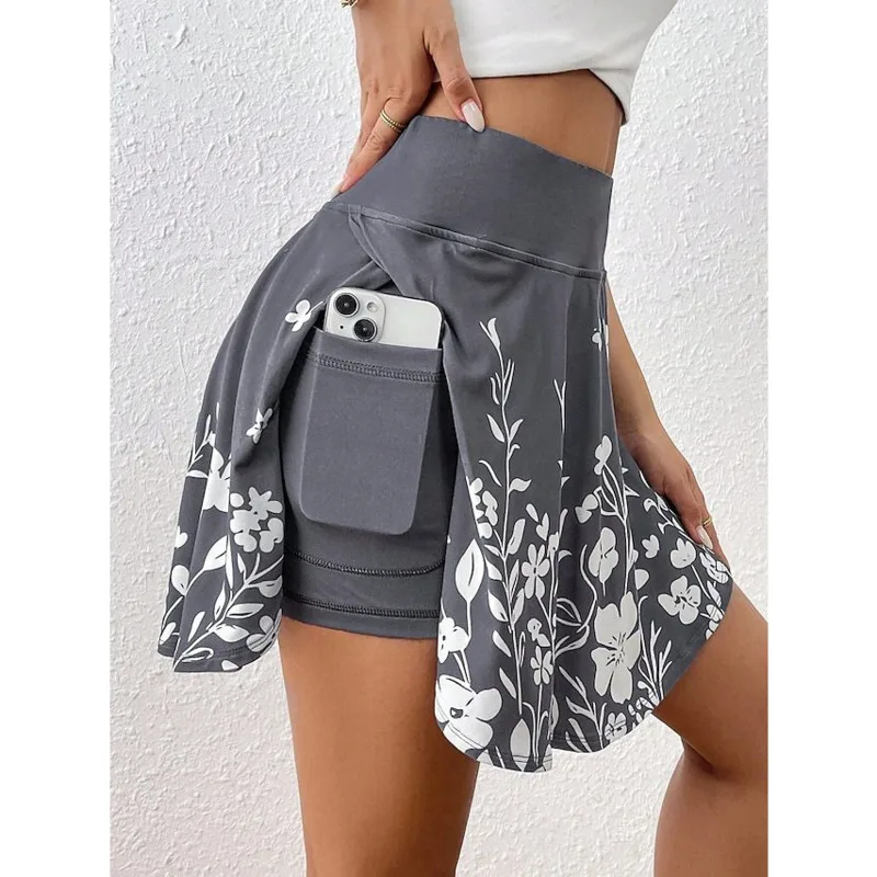 Women's Floral Print Skort High Waist Built-in Shorts with Pockets Casual Beach Vacation Athletic Skirt 3