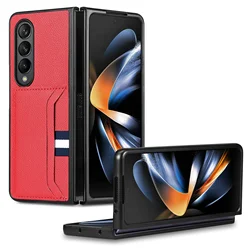 Leather Card Slot Folding Shockproof Case - Premium Protector with Wallet Feature - Z Fold 4 (Red)