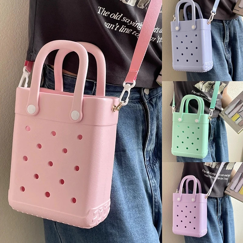 Waterproof Beach Tote Bag EVA Beach Bag Travel Handbag Storage Bag Simple Solid Color Hand Bag Children Outdoor DIY Hole Bags 3