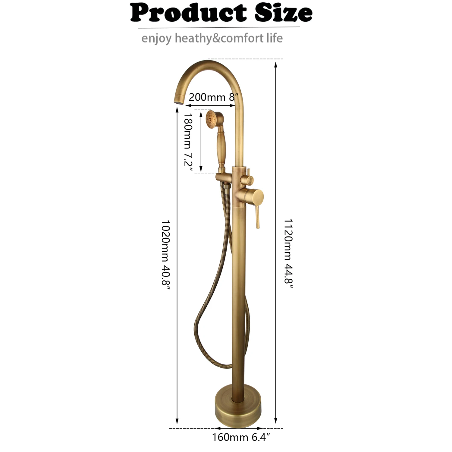 KEMAIDI Antique Brass Bathtub Shower Faucet Set Floor Standing Shower Systerm with 360 Swivel Spout Bathroom Bath Bathtub Mixer 2