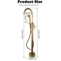 KEMAIDI Antique Brass Bathtub Shower Faucet Set Floor Standing Shower Systerm with 360 Swivel Spout Bathroom Bath Bathtub Mixer 2