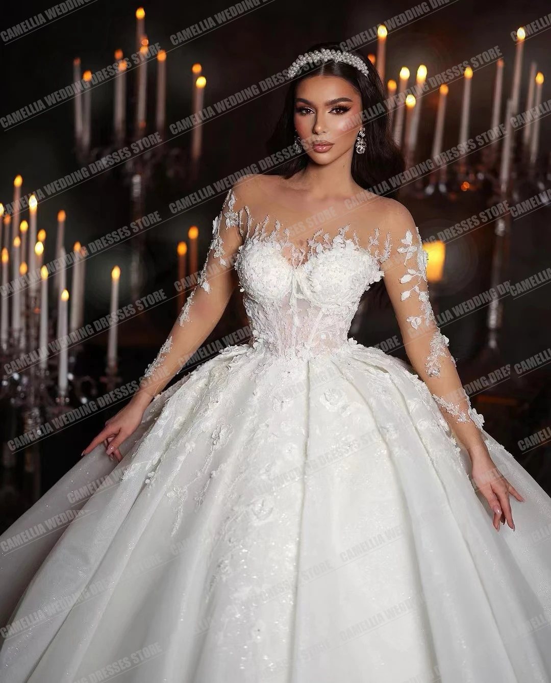 Luxury Elegant Wedding Dresses Women's Fluffy A Line Sexy For Bridal Ball Gowns Formal Lace Appliques Sweetheart Satin Vestido