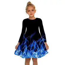 

Summer 3D Print Dyeing Flame Dress Girls Music Color Dress White Girl color Dress Irregular Tutu 2-17Y Children Leisure Dresses