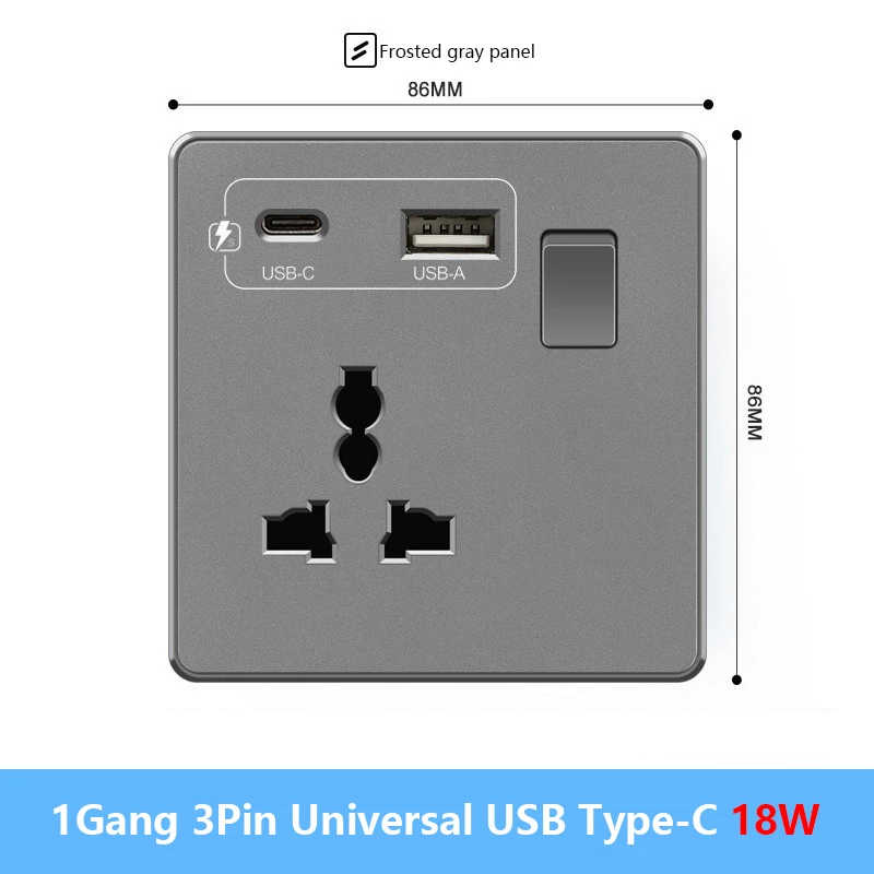 1Gang 3Pin USB C 18W