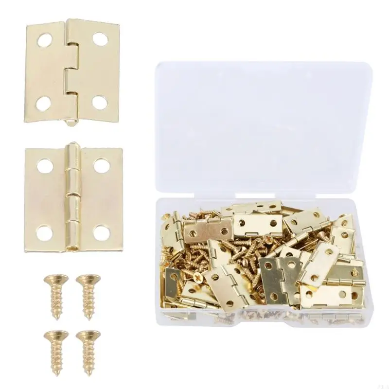 P0UA Gold Small Hinges 15x18mm Hinges with Screws set for Decorative Boxes & Crafts