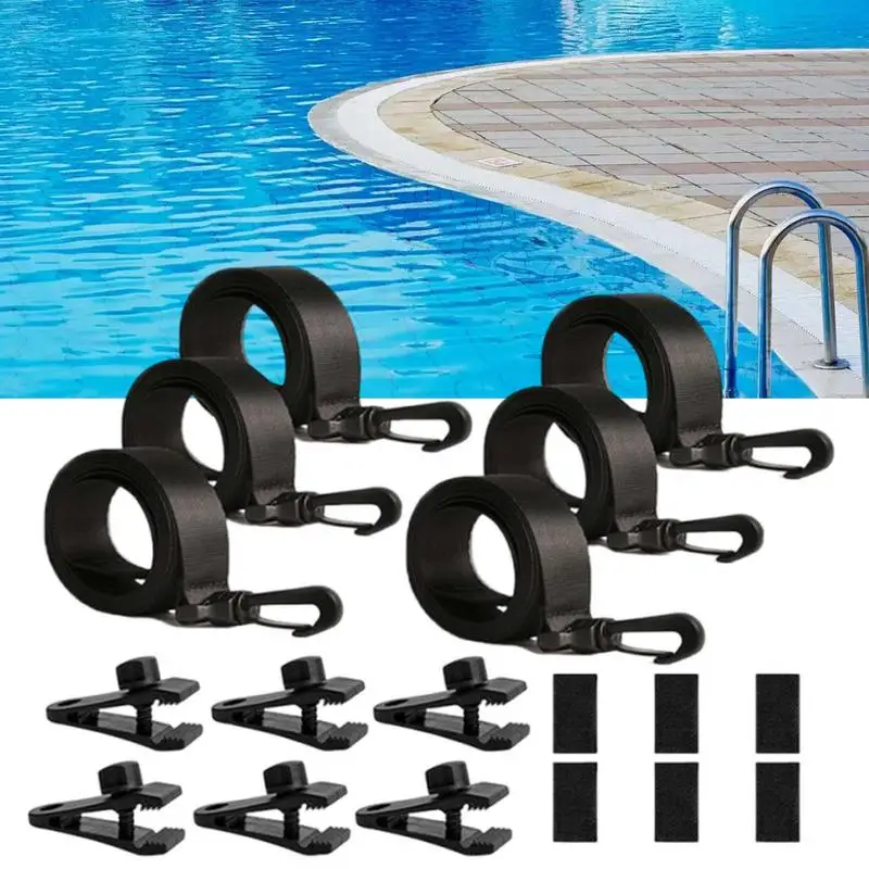 18Pcs Pool Solar Cover Reel Set Snap-Lock Clips And High-Density Nylon Straps for Reel Pool Cover Attachment For Enhanced Grip