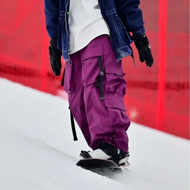 Warm Violet Ski Pants Women and Men Thickened Skiing Trousers Waterproof American Heavy Industry Snowboarding Pants