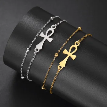 Cazador Amulet Egypt Ankh Cross Charm Bracelets for Women Stainless Steel Egyptian Cross Hand Bracelet Vintage Jewelry Gift 2025