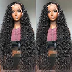흑인 여성을 위한 접착식 없는 HD 투명 물결 인모 360 레이스 정면 가발, 깊은 곱슬 레이스 정면 인모 가발, 13x4