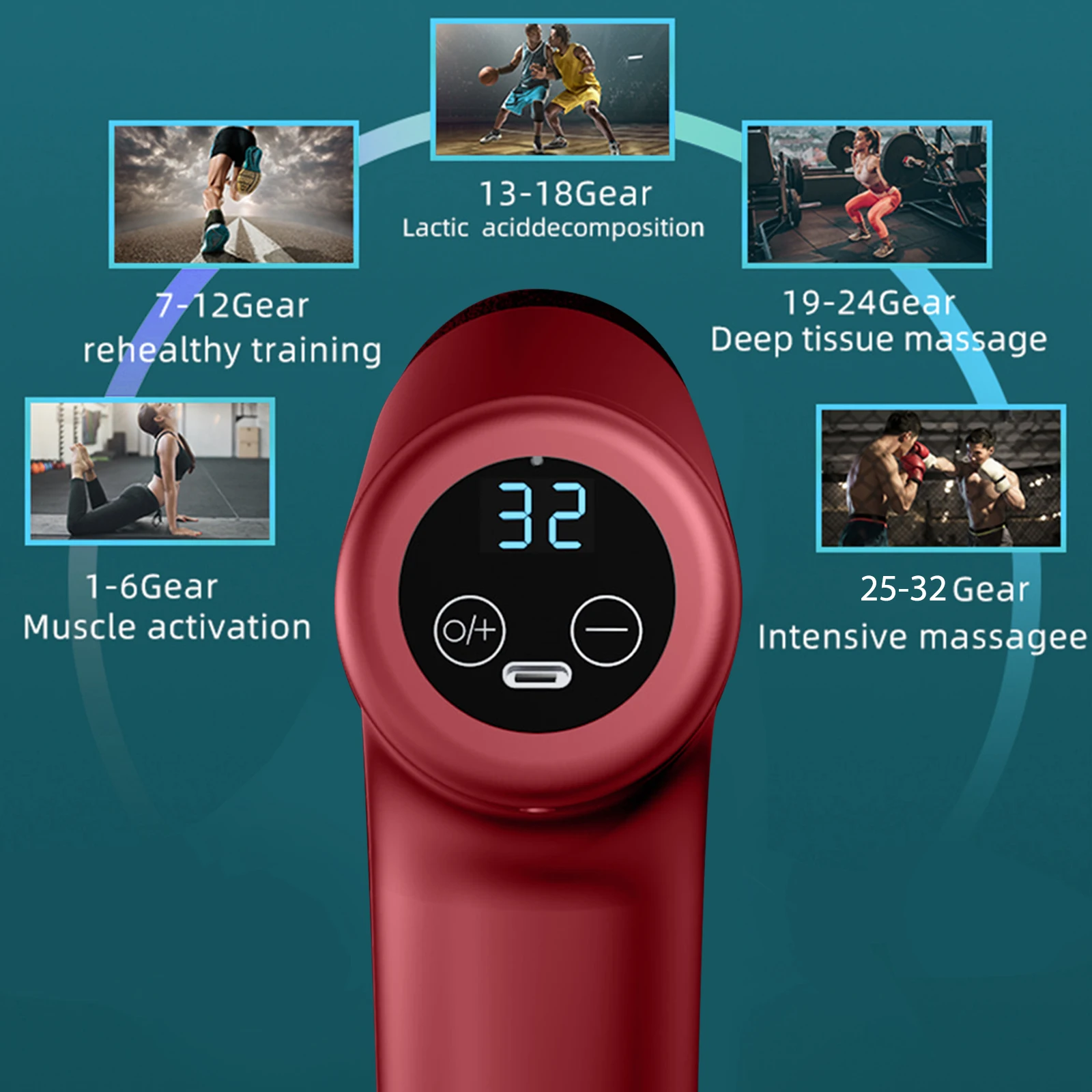 Pistola per massaggio con display LCD a 32 ingranaggi, massaggiatore a percussione portatile per corpo, collo, tessuti profondi, rilassamento muscolare, sollievo dal dolore della gotta_voghion.com