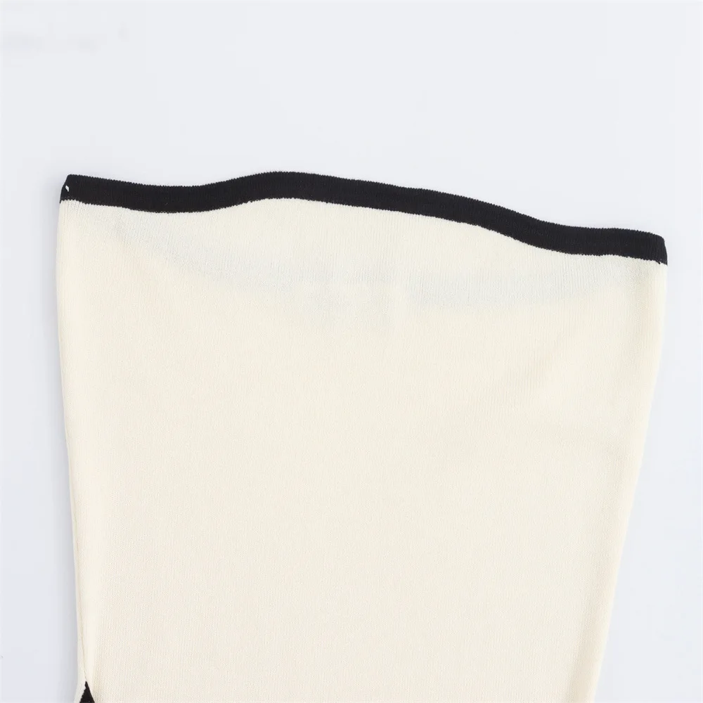 Fashion Slim Knitted Tube Top Dress Woman Contrast Color Splice Sleeveless Mini Dress Sexy Elegant Beach Holiday Dresses