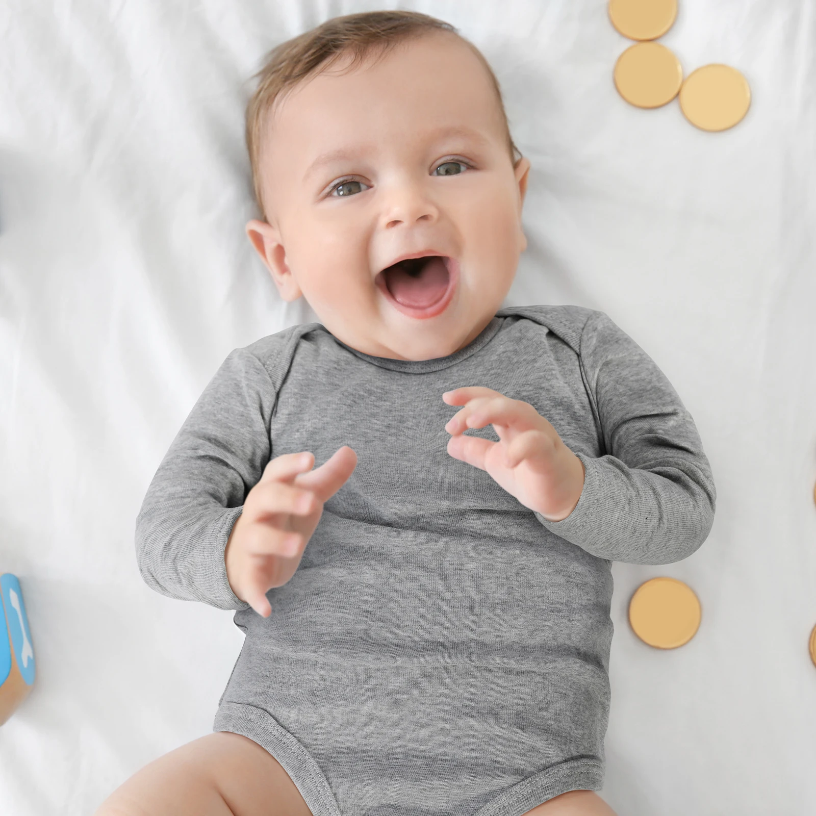 Bebê menino e menina manga longa romper, cor sólida impresso macacões de algodão, playsuits, macacões, bodysuit, 3 a 24 anos