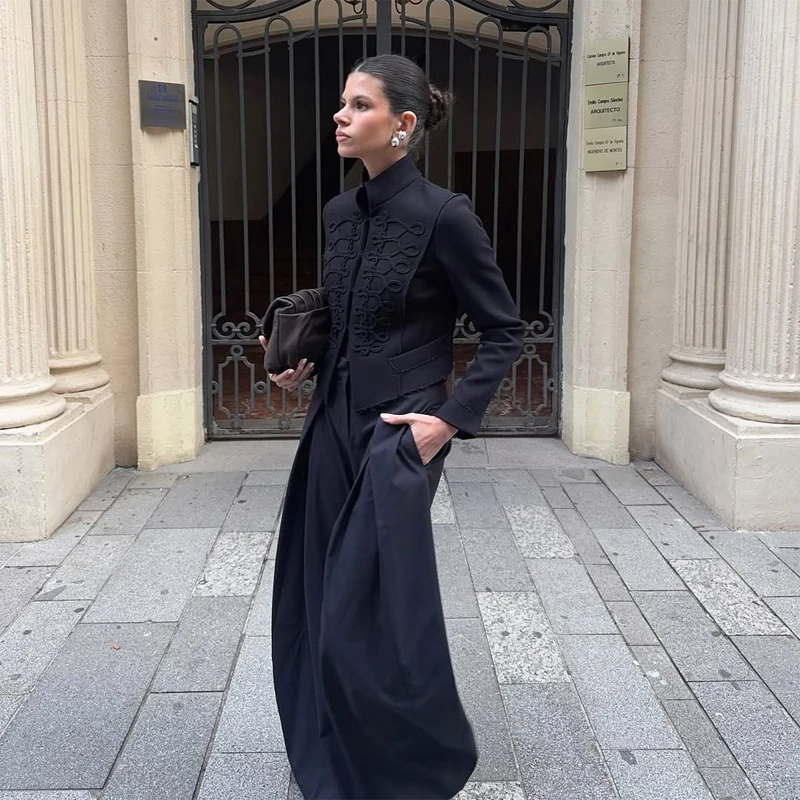 Black Short Baroque Jacket Women Elegant Stand Collar Pearl Buttons Military Jackets 2026 Spring Fashion Lady Daily Street Coat 15 Sb572e739e90e42aca8ce27ec7d69452ac
