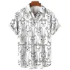Men's Short Sleeve Shirt Fashion Cartoon Line Cat Pattern Print Top Women's Casual Button Shirt Top 5