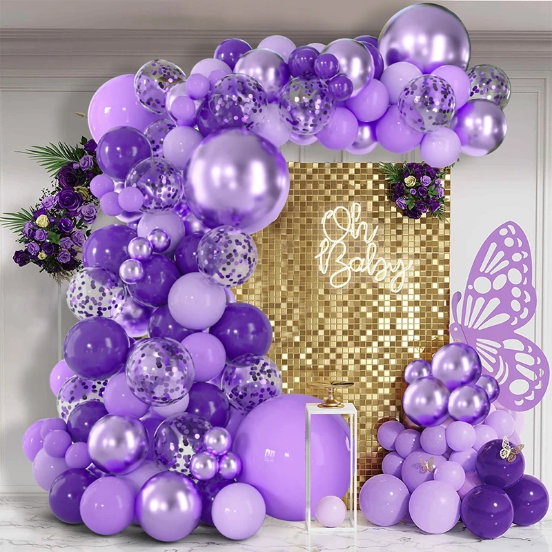 Description Picture 6 of itemPurple Balloons Garland Arch Kit Chrome Confetti Purple Balloons Wedding Birthday Graduation Party Decorations Kids Baby Shower