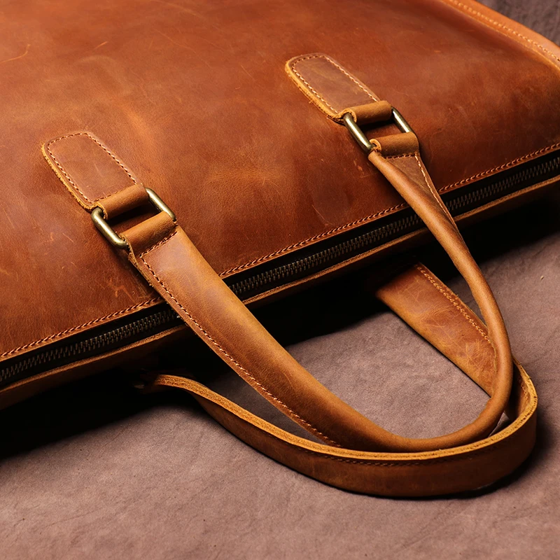 LUOKIR Real Leather Handbag Men Vintage Crazy Horse Cowhide Office Computer Bag Simplicity Business Briefcase For 14 Inch Laptop 6