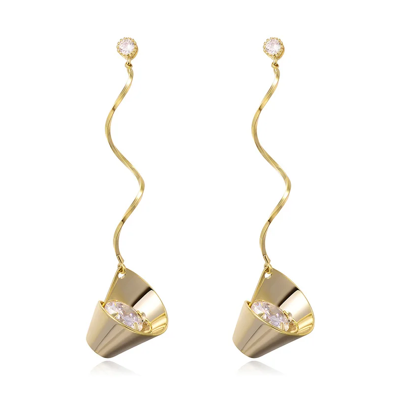 

Creative Bucket Shape Drop Earrings for Women New Copper Zircon Pendant Earring Fashion Jewelry pendientes mujer brincos