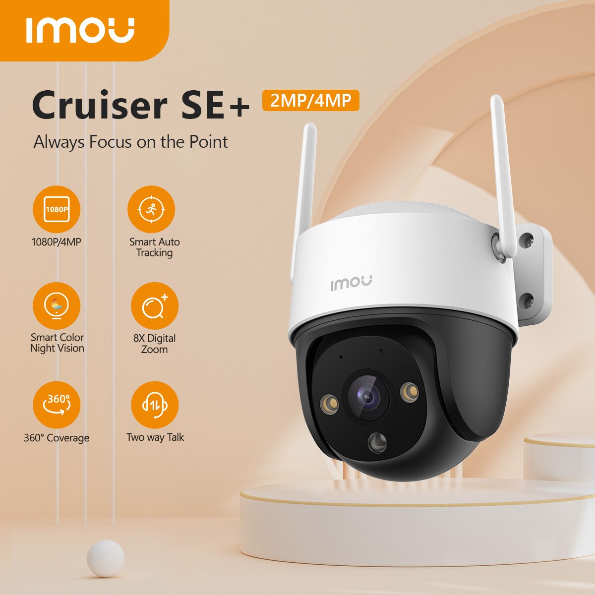  IMOU Cruiser SE+ 1080P/4MP Outdoor Wi-Fi Camera Night Vision IP66 Weatherproof 8X Digital Zoom AI Human Detection Monitor