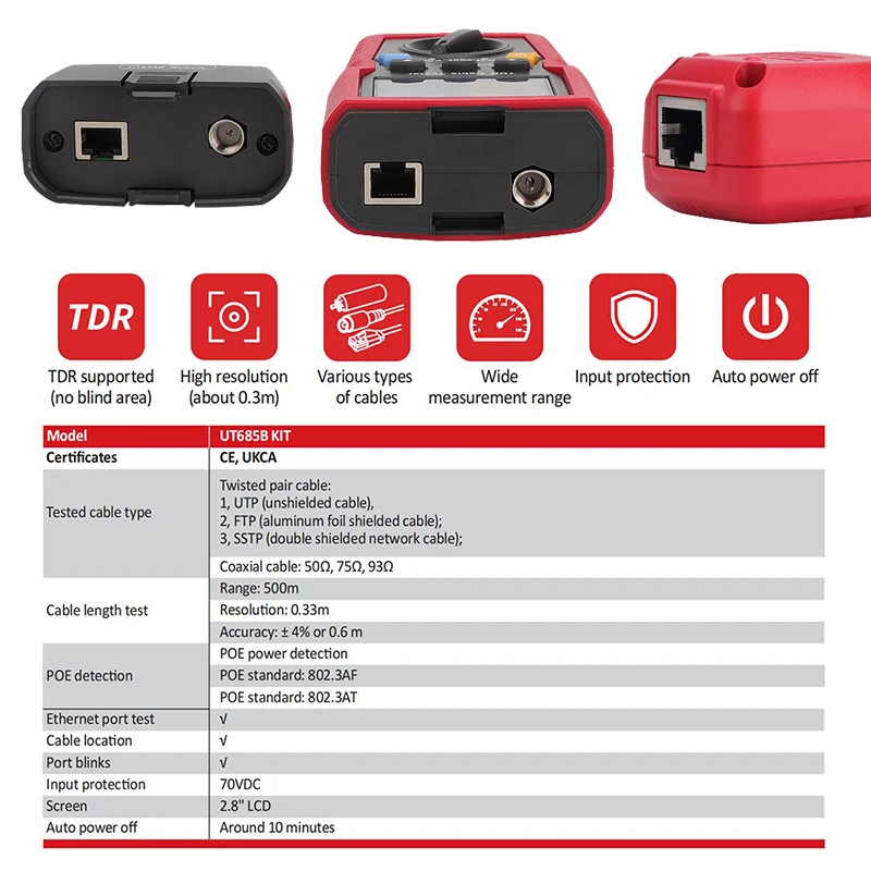 UNI-T UT685B Kit TDR Cable Tester POE Coaxial Network Line Finder Twisted Pair Locator Length Sequence Detector Wire Tracker