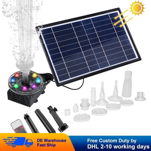 Új 10W 8 V -Os Színű Led -Es Lámpák Napenergia Szökőkút Szivattyú 12 Fúvókával, -Szivattyúval A Madárfürdő -Tó Kertjéhez És Szökőkúthoz